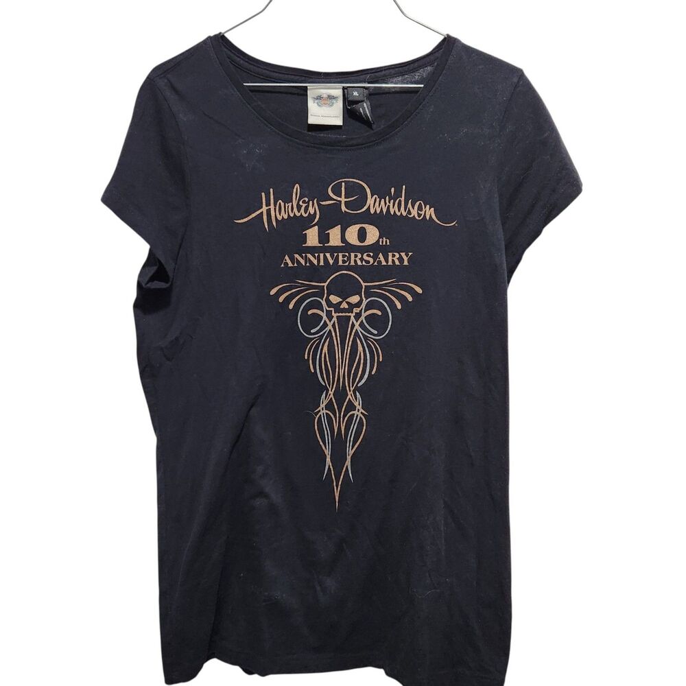 Harley Davidson 110th Anniversary Tee XL Black Skull Graphic Biker‎ Shirt